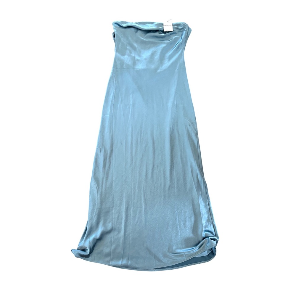 NWT Showpo. Charlita Strapless Cowl Back Satin Maxi Dress Blue Women's Size 10 - Picture 3 of 7